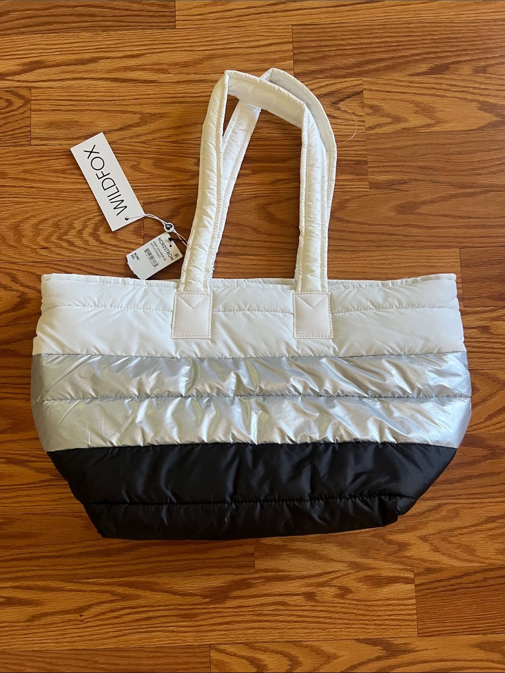 Wildfox Puffer Tote in White, Silver & Black